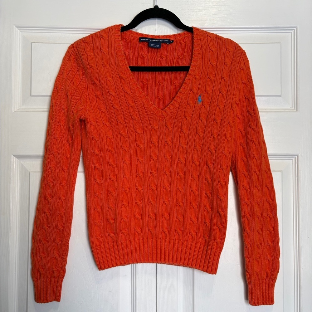 Ralph Lauren‎ Sport Bright Orange v neck Sweater preppy M